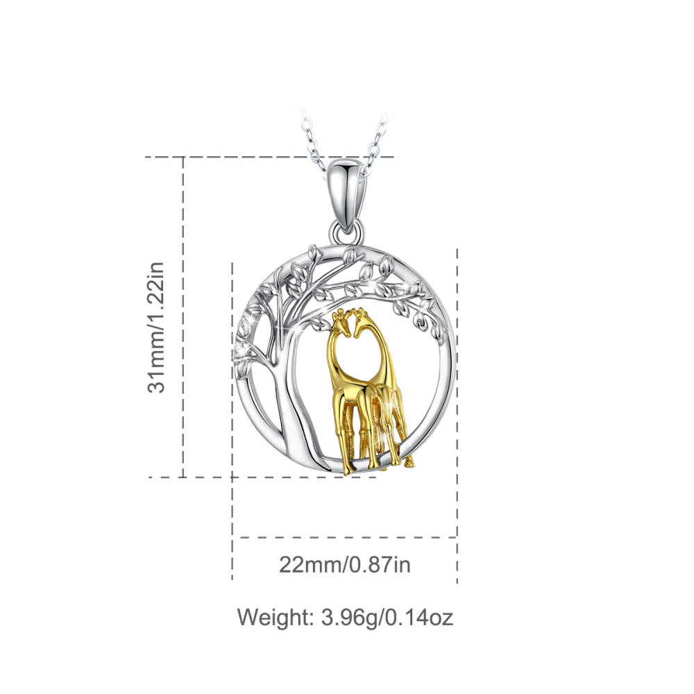 925 Sterling Silver Tree of Life Pendant Golden Giraffe Necklace