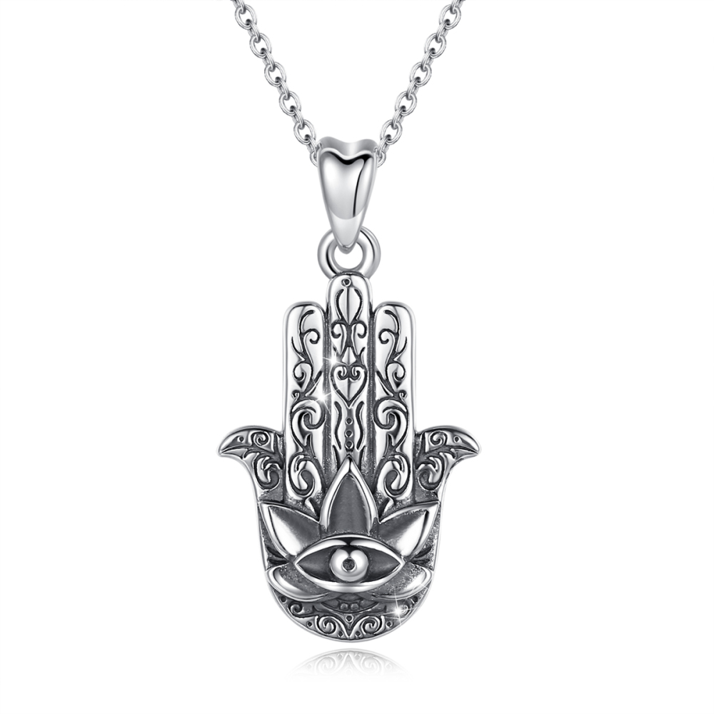 925 Sterling Silver Hamsa Hand Pendant Necklace – Protective Evil Eye Jewelry