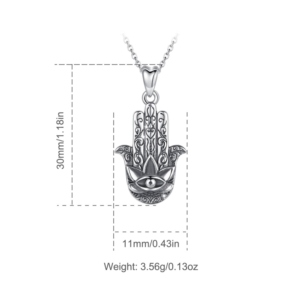 925 Sterling Silver Hamsa Hand Pendant Necklace – Protective Evil Eye Jewelry