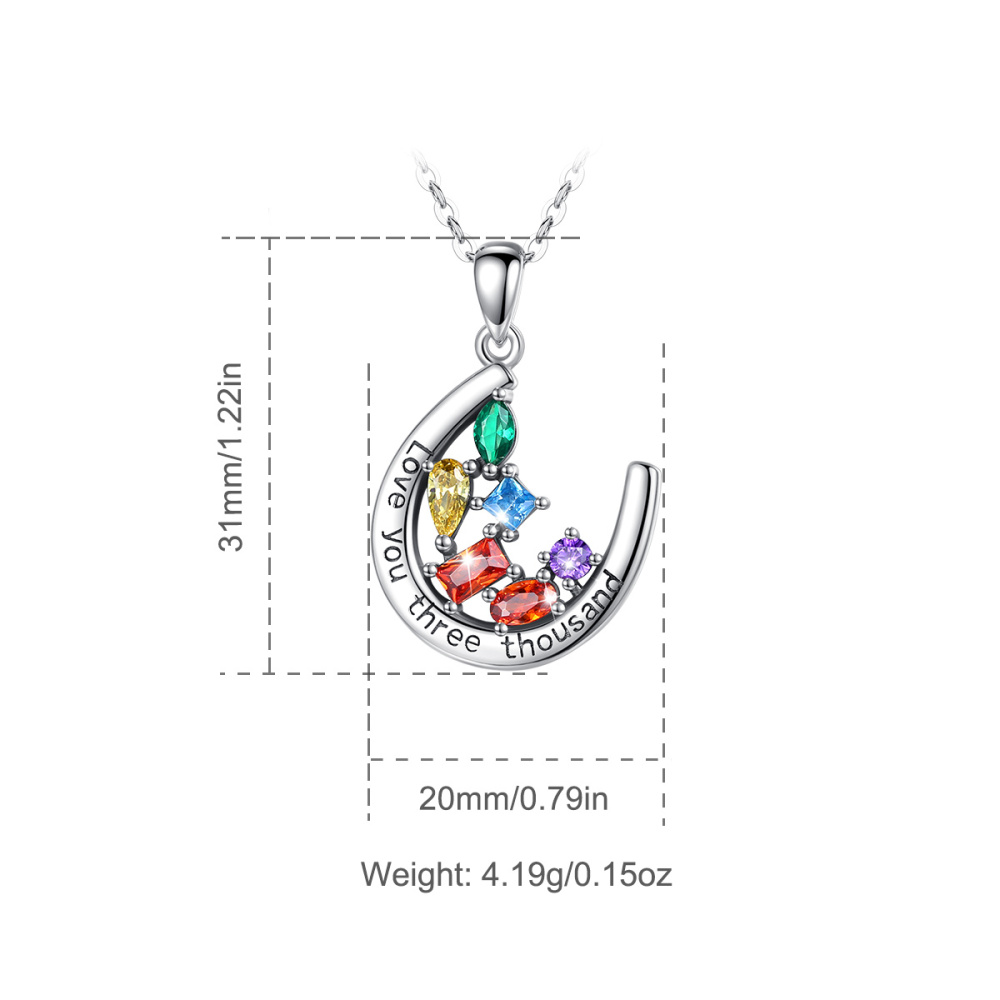 925 Sterling Silver Horseshoe Pendant Necklace with Multicolor Gemstones
