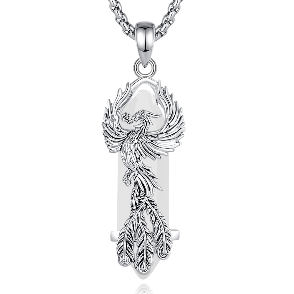 Phoenix Embracing Clear Quartz Hexagonal Pendant