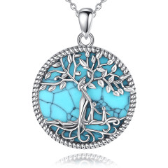 Antique Oxidized 925 Sterling Silver Tree of Life Pendant with Natural Stone Accents