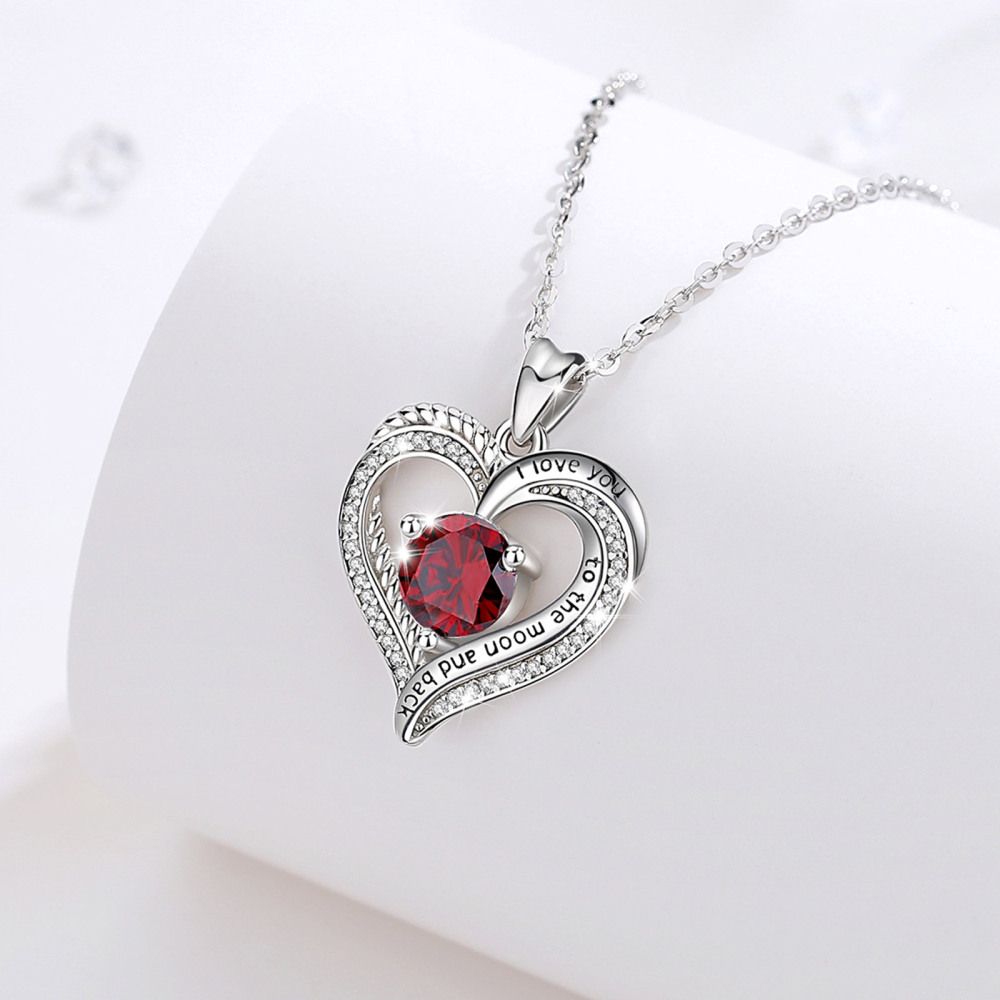 925 Sterling Silver 12 Month Birthstone Heart-Shaped Pendant Necklace