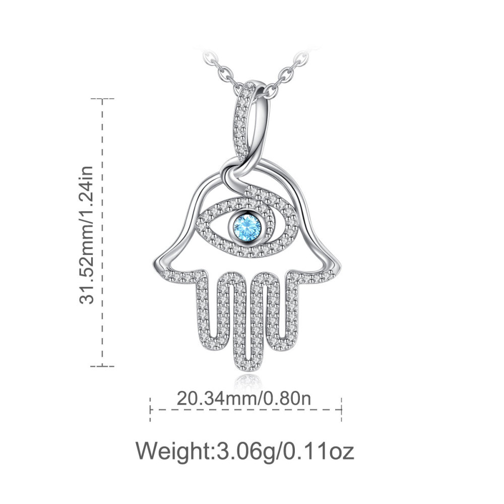925 Sterling Silver Hamsa Hand Spiritual Protection Pendant Necklace with Evil Eye