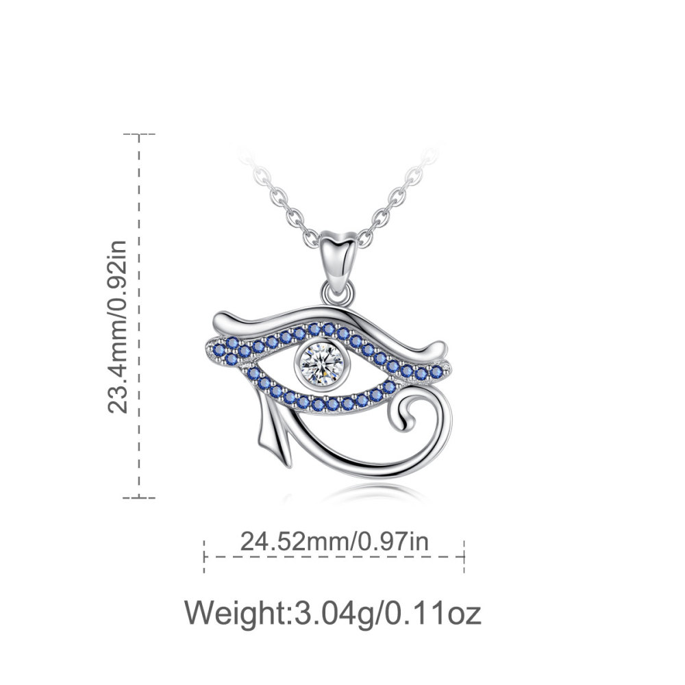 Blue Zircon Protection Amulet 925 Sterling Silver Eye of Horus Pendant Necklace