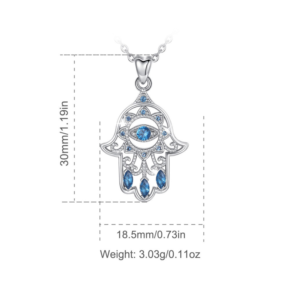925 Sterling Silver Evil Eye Hamsa Pendant Necklace with CZ Stones