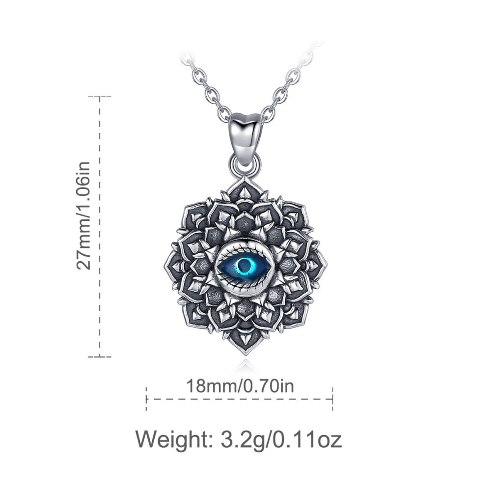 Vintage Design 925 Sterling Silver Evil Eye Lotus Pendant Necklace