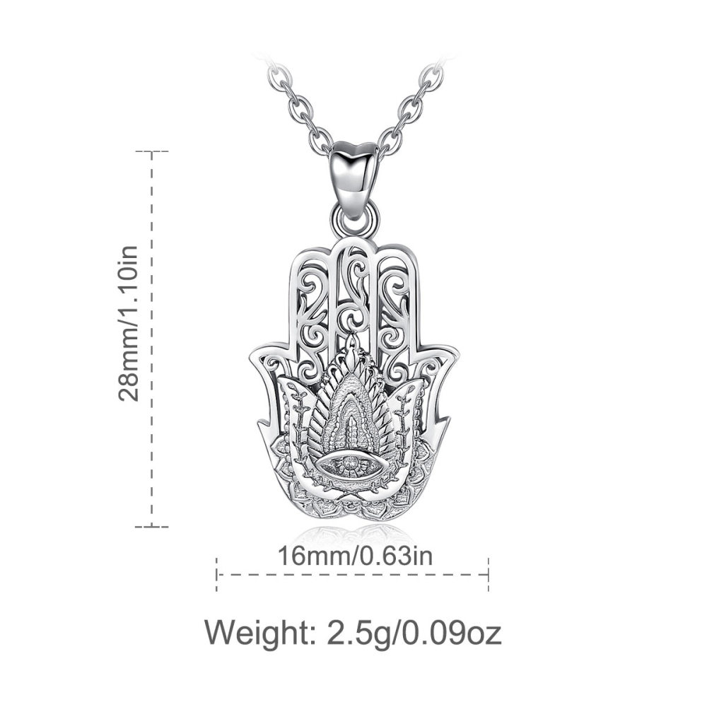 925 Sterling Silver Hamsa Hand Necklace with Intricate Lotus & Evil Eye Design
