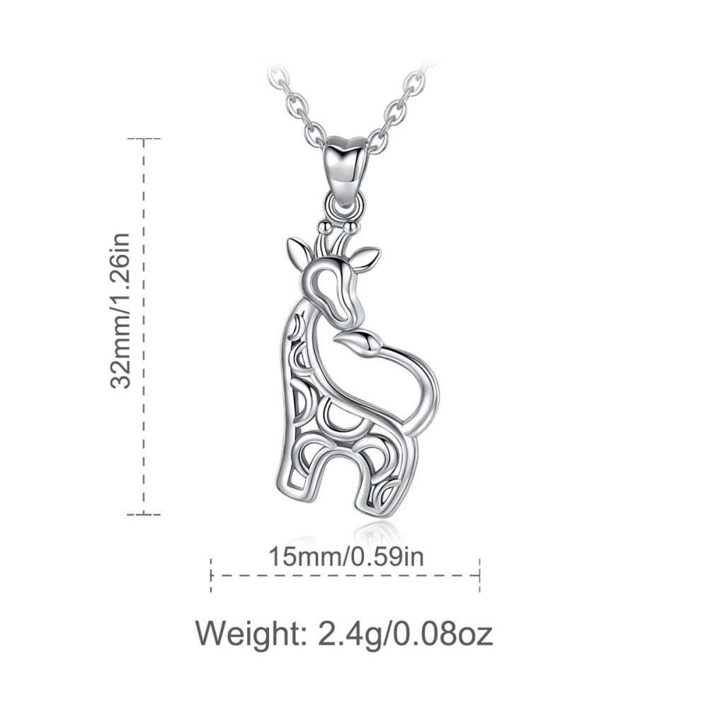 Elegant Animal Jewelry 925 Sterling Silver Giraffe Pendant Necklace