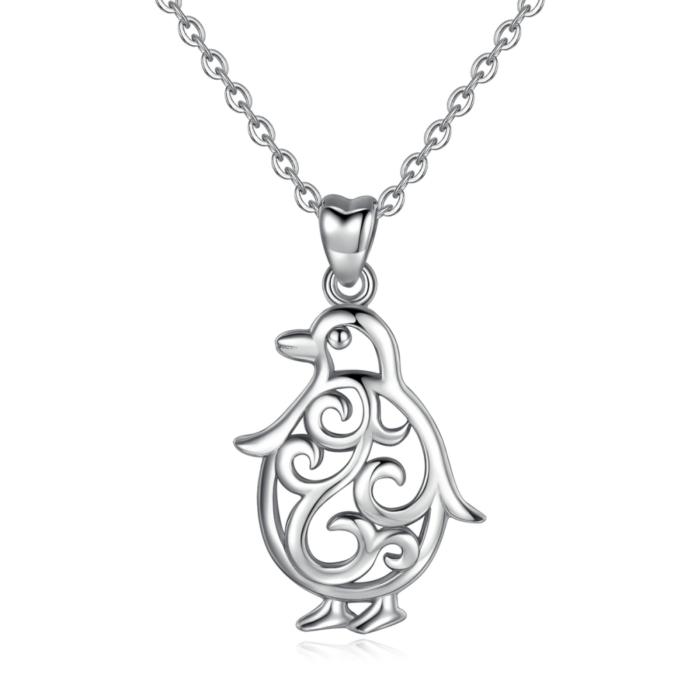 925 Sterling Silver Penguin Pendant Elegant Filigree Animal Necklace