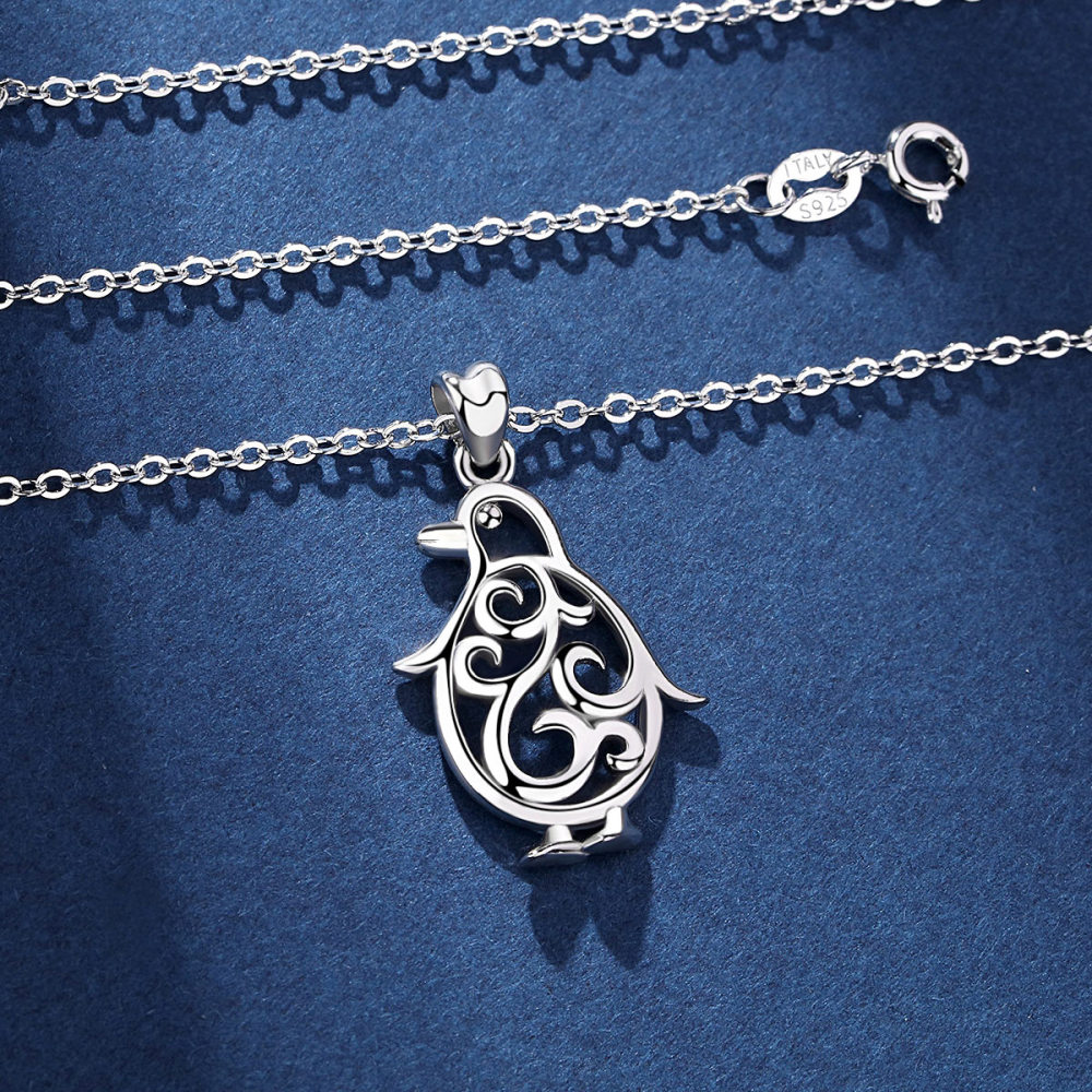 925 Sterling Silver Penguin Pendant Elegant Filigree Animal Necklace