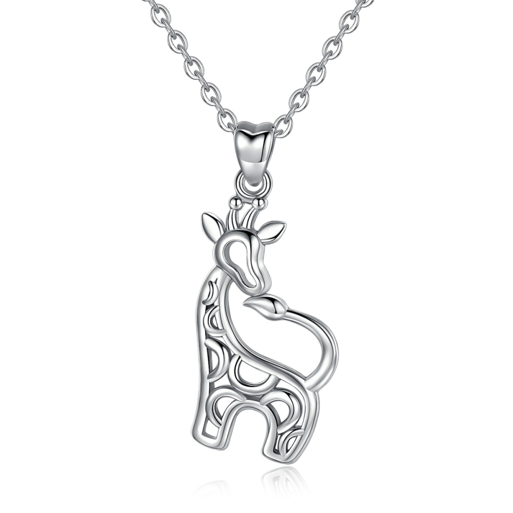Elegant Animal Jewelry 925 Sterling Silver Giraffe Pendant Necklace