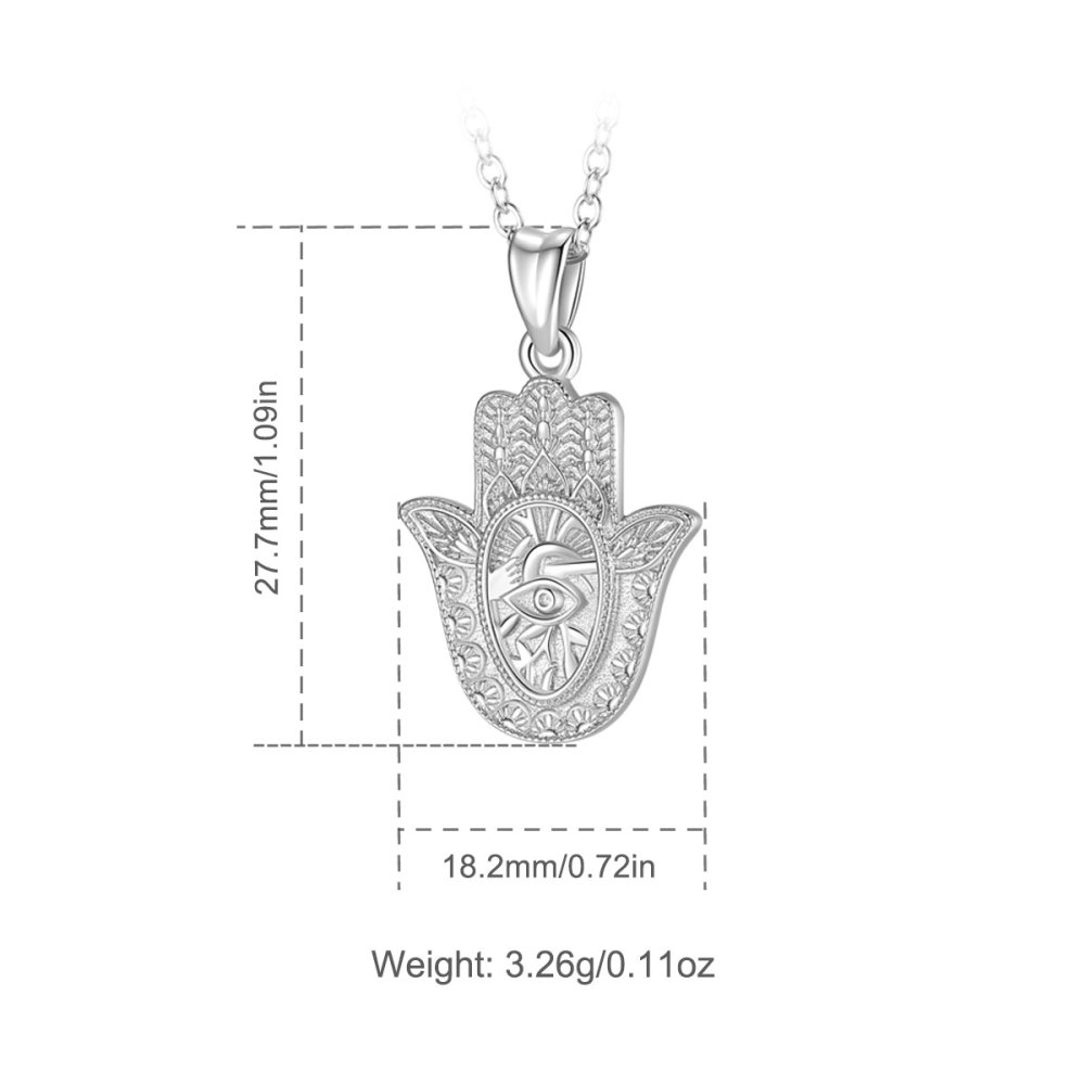 925 Sterling Silver Eye of Protection Hamsa Hand Pendant Necklace