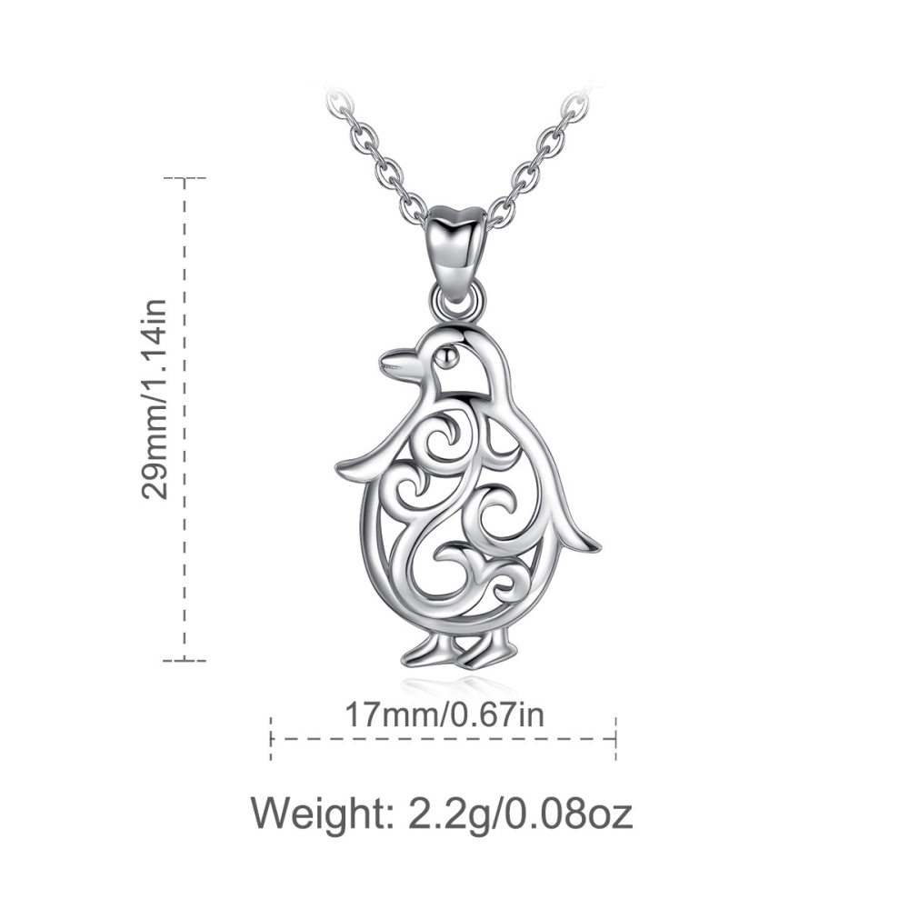 925 Sterling Silver Penguin Pendant Elegant Filigree Animal Necklace