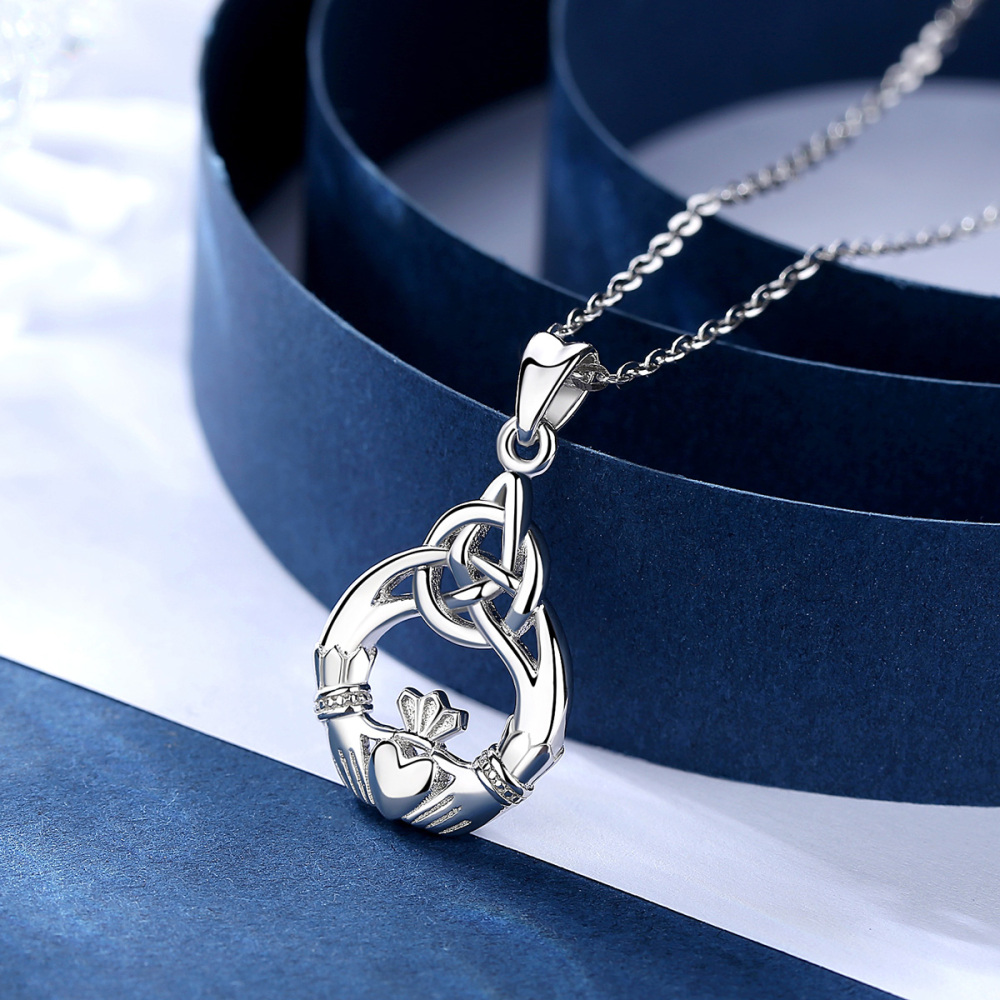 925 Sterling Silver Claddagh Pendant Celtic Love, Loyalty & Friendship Necklace