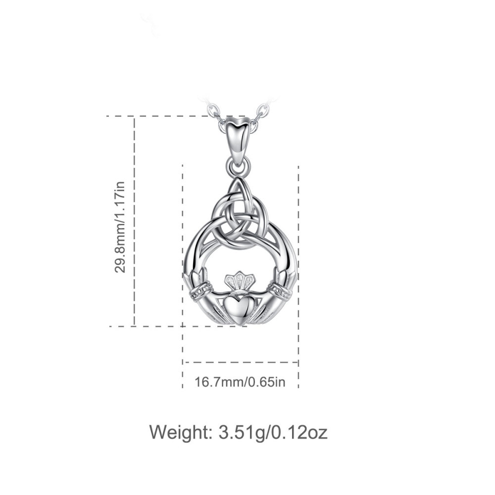 925 Sterling Silver Claddagh Pendant Celtic Love, Loyalty & Friendship Necklace