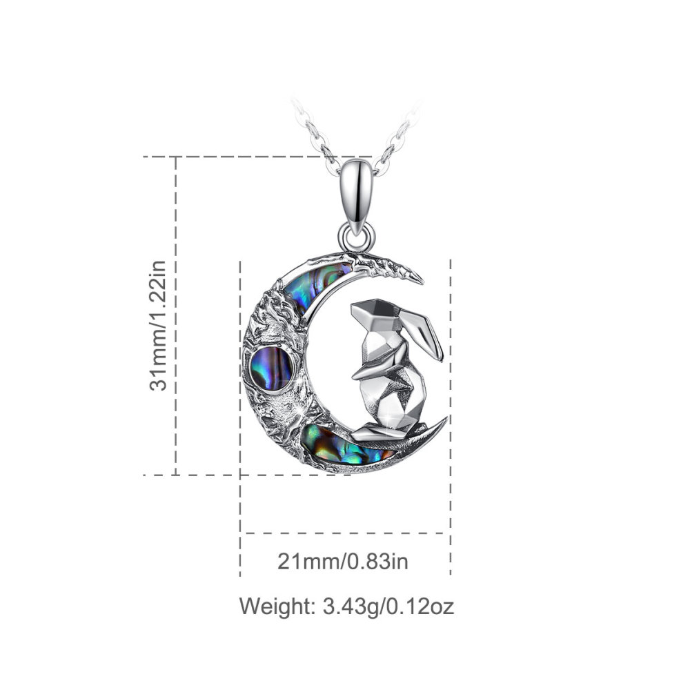 925 Sterling Silver Moon and Bunny Pendant Necklace with Abalone Shell