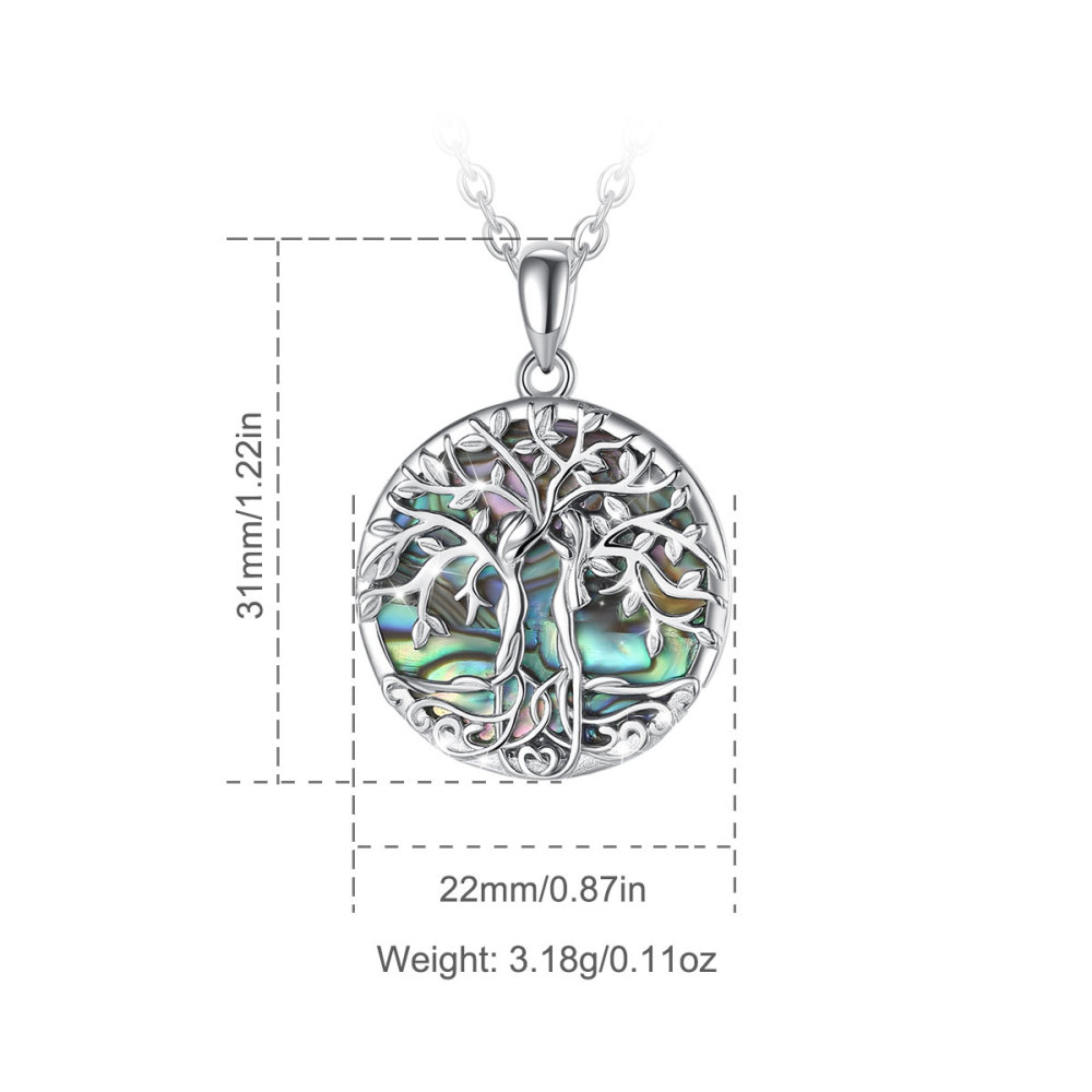 925 Sterling Silver Tree of Life Pendant Necklace with Abalone Shell