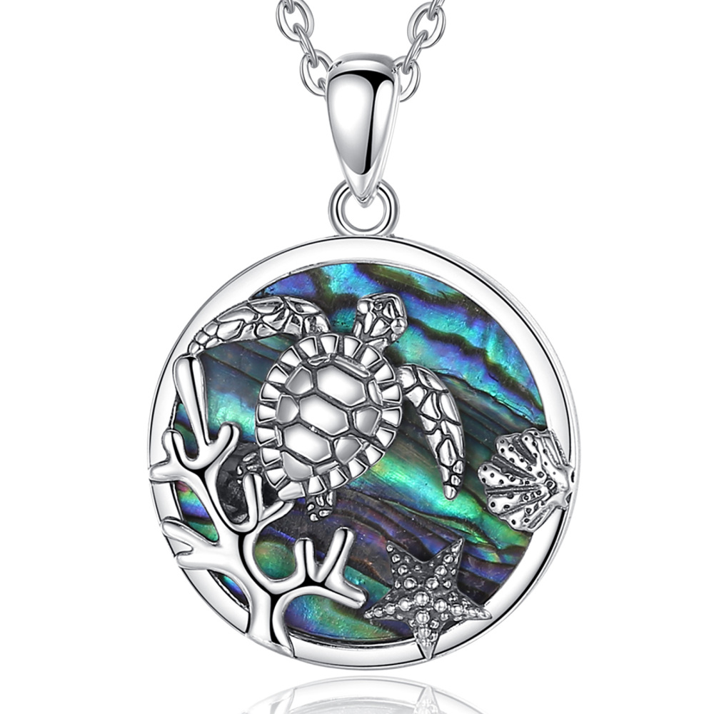 925 Sterling Silver Ocean Elements Sea Turtle Pendant with Abalone Shell