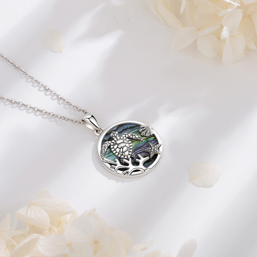 925 Sterling Silver Ocean Elements Sea Turtle Pendant with Abalone Shell