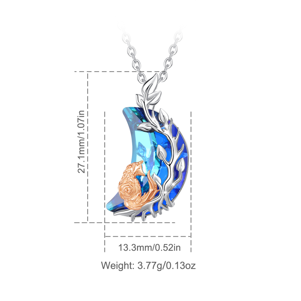 925 Sterling Silver Dreamy Fox Blue Crystal Moon Pendant Necklace