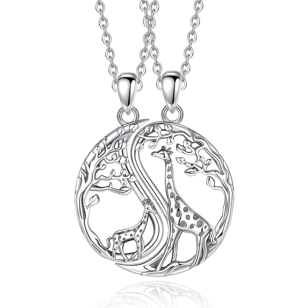 925 Sterling Silver Tree of Life Giraffe Sister Necklace