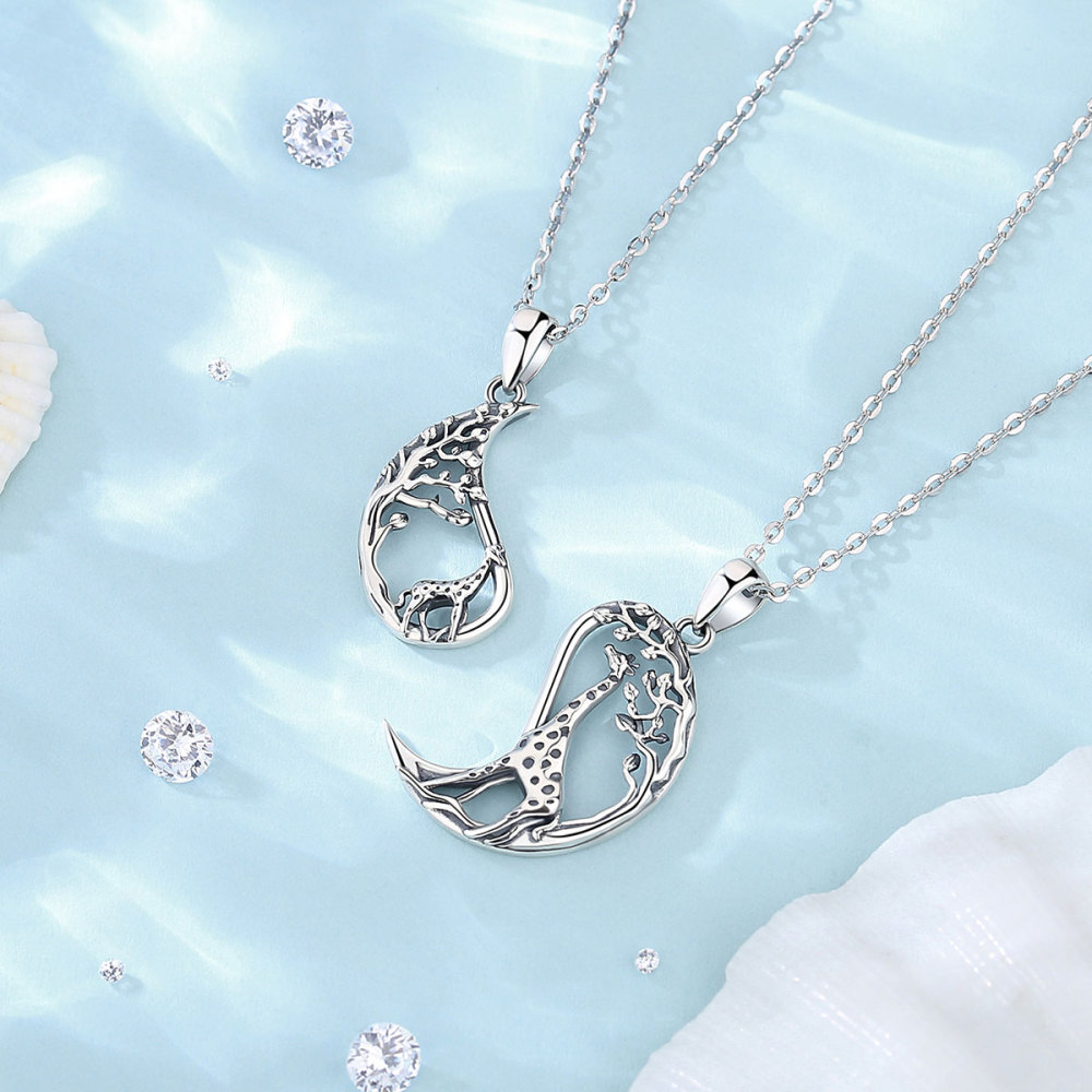 925 Sterling Silver Tree of Life Giraffe Sister Necklace