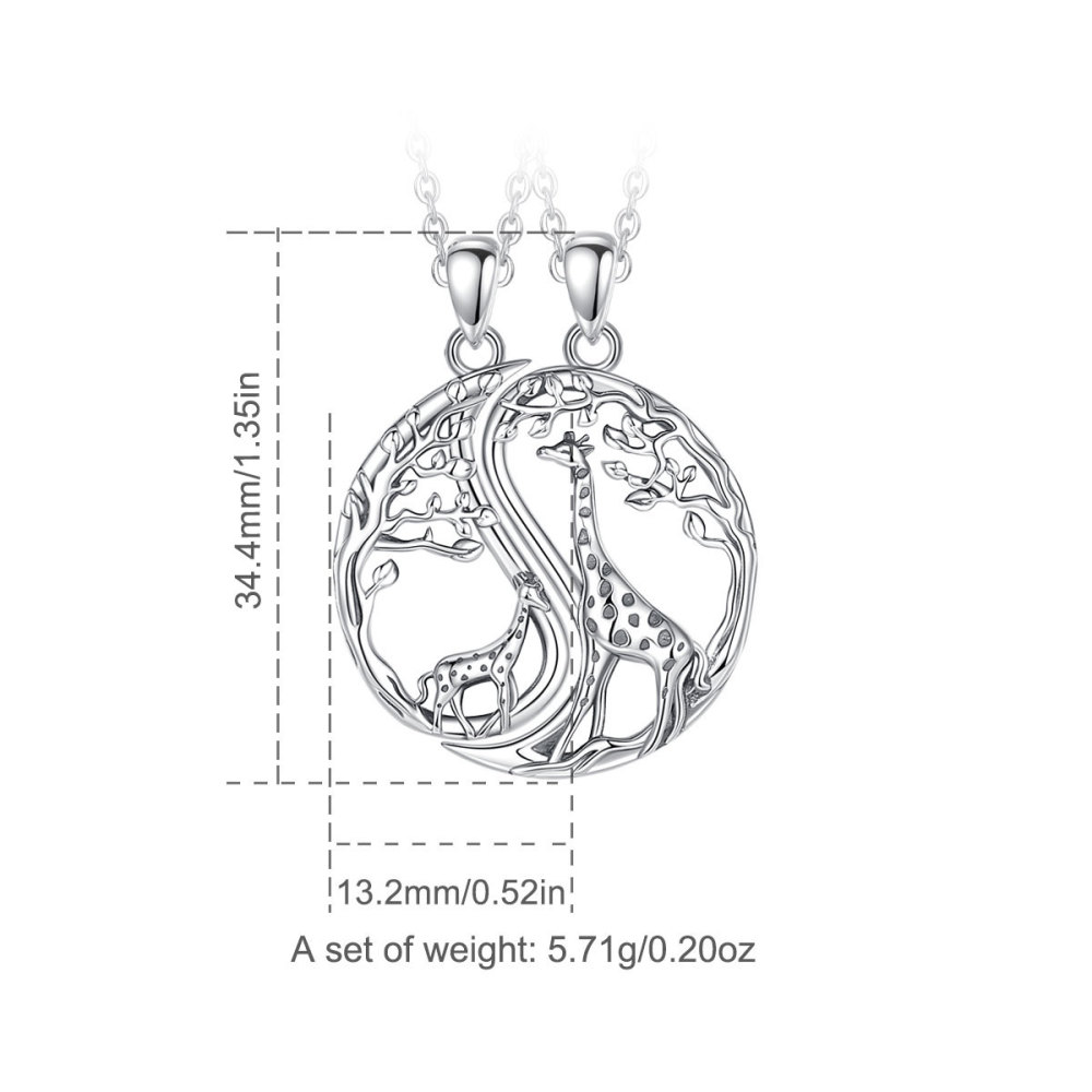 925 Sterling Silver Tree of Life Giraffe Sister Necklace