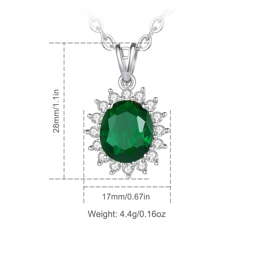 925 Sterling Silver Emerald Green Cubic Zirconia Pendant Necklace