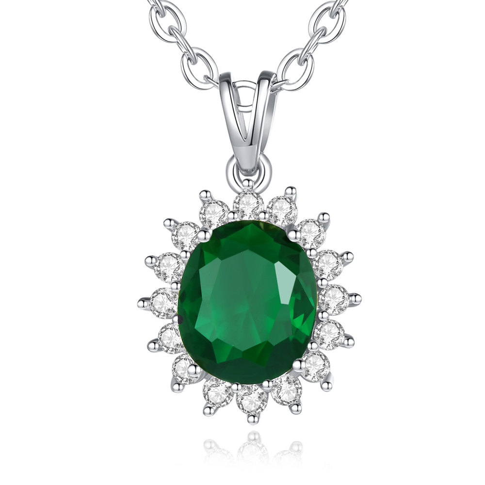 925 Sterling Silver Emerald Green Cubic Zirconia Pendant Necklace