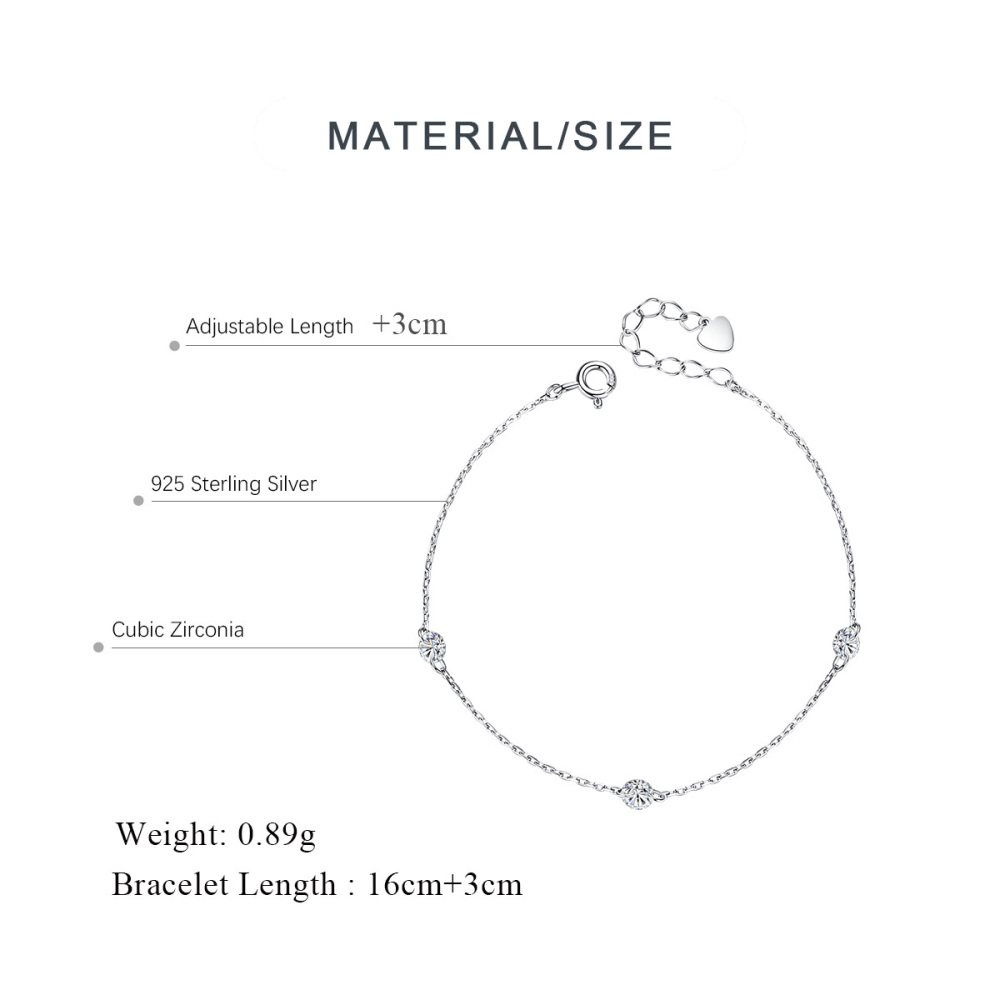 Minimalist 925 Sterling Silver Bracelet with Cubic Zirconia