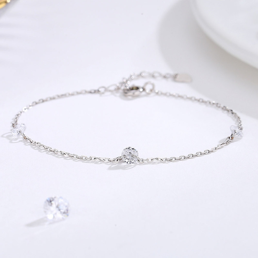 Minimalist 925 Sterling Silver Bracelet with Cubic Zirconia