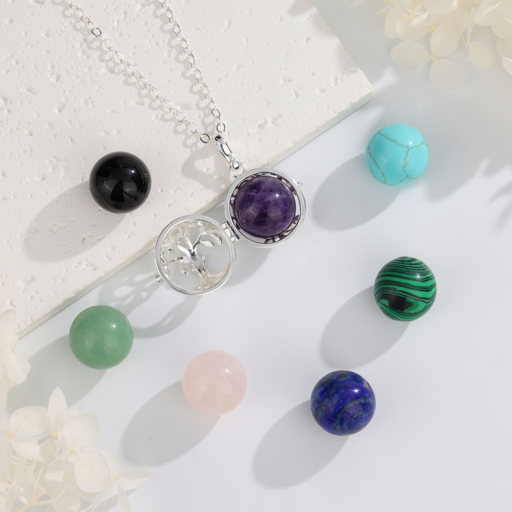Silver-Plated Copper Necklace with Openable Gemstone Locket