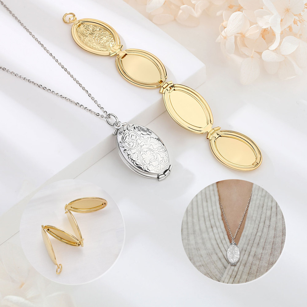 Gold or Silver Plated Multi-Panel Memory Foldable Locket Necklace
