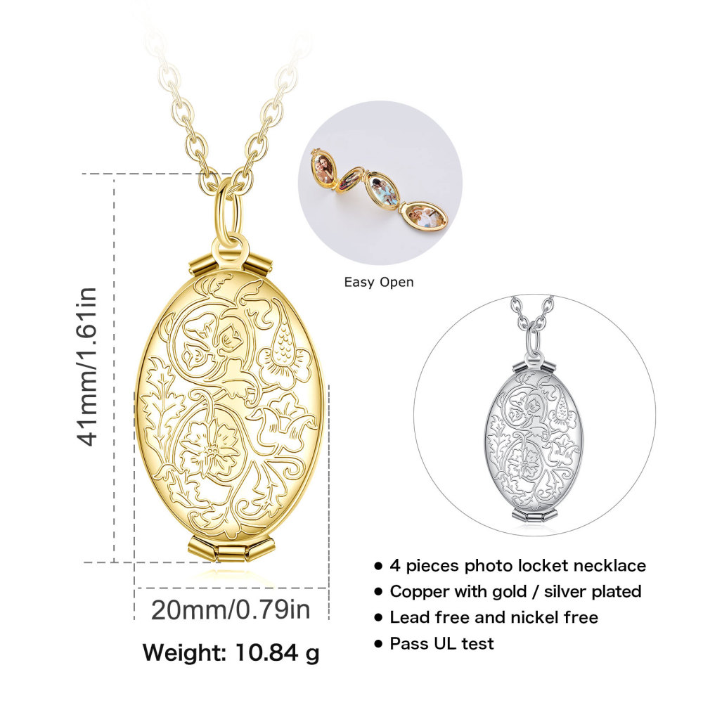 Gold or Silver Plated Multi-Panel Memory Foldable Locket Necklace
