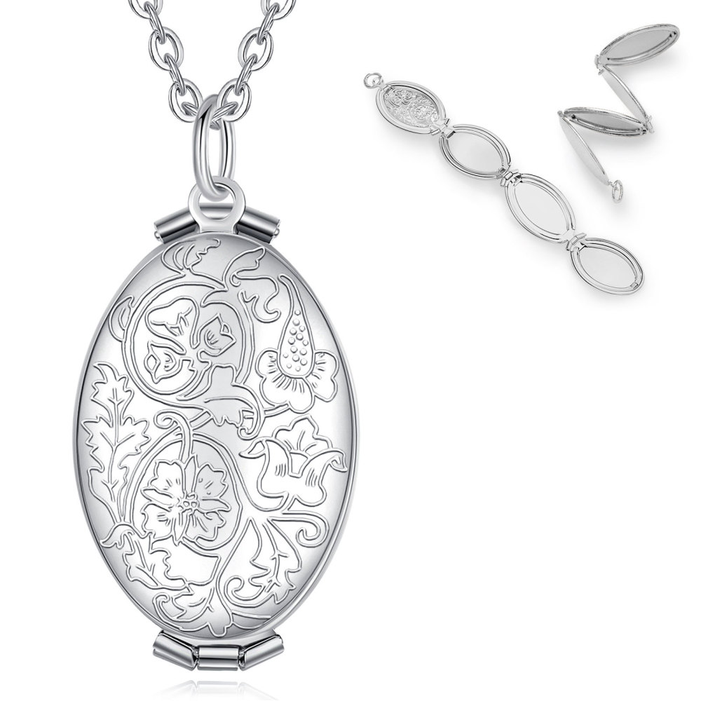 Gold or Silver Plated Multi-Panel Memory Foldable Locket Necklace