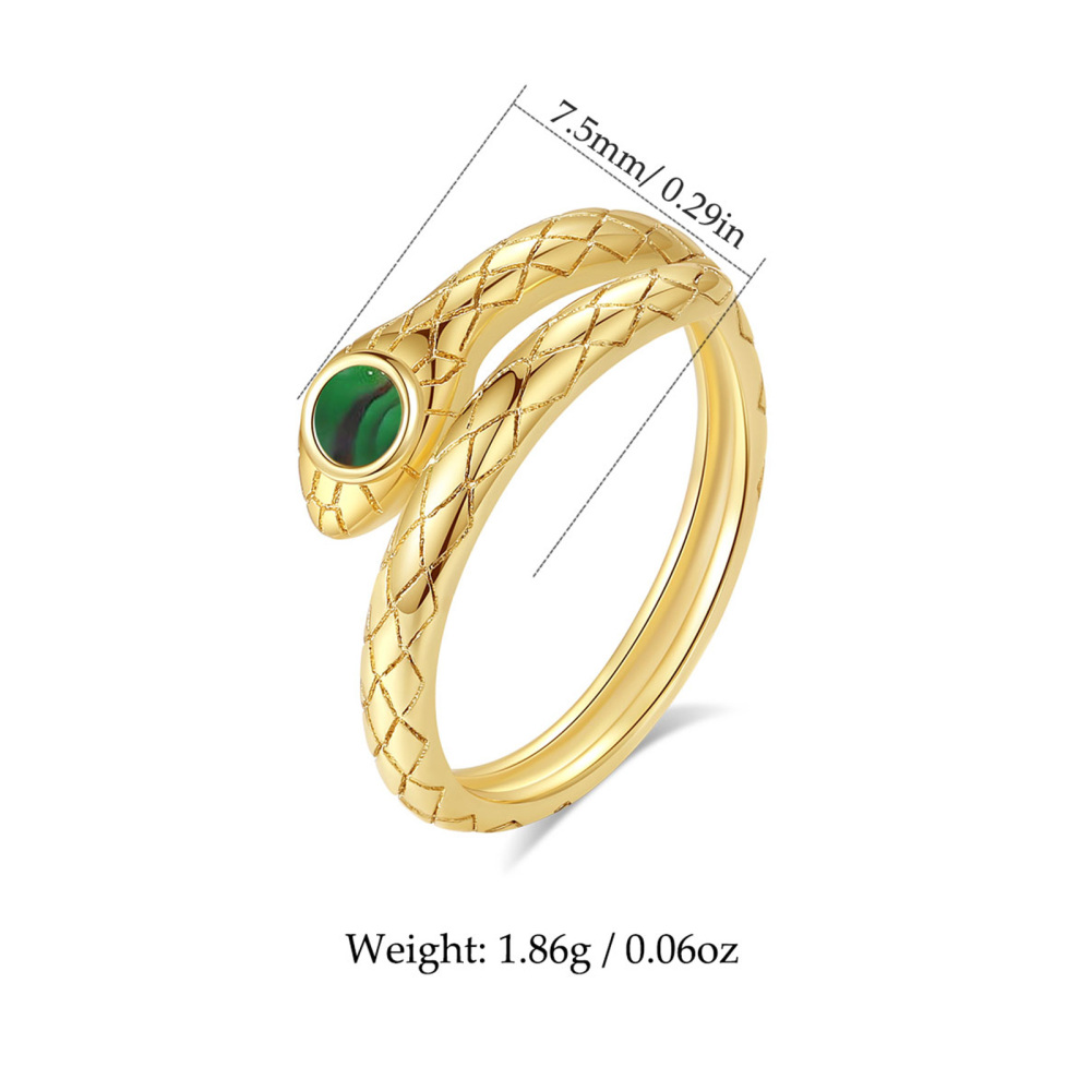 Gold-Plated Snake Adjustable Ring with Malachite Gemstone