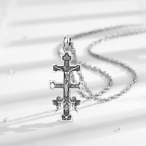 Caravaca Cross Sterling Silver Pendant with Guardian Angels