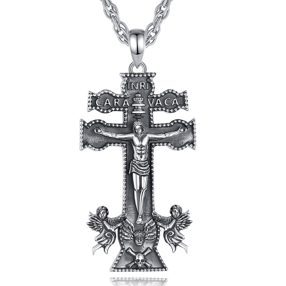 925 Sterling Silver Religious Caravaca Cross Necklace