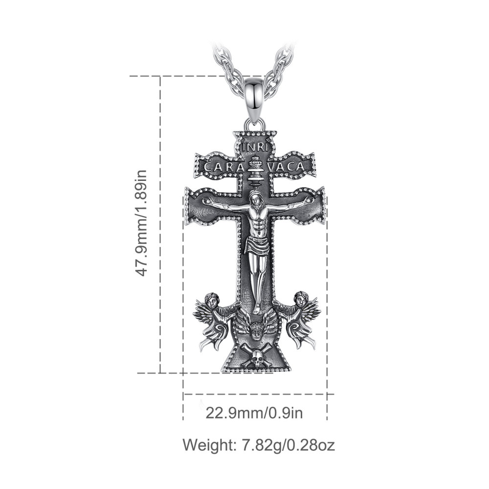 925 Sterling Silver Religious Caravaca Cross Necklace