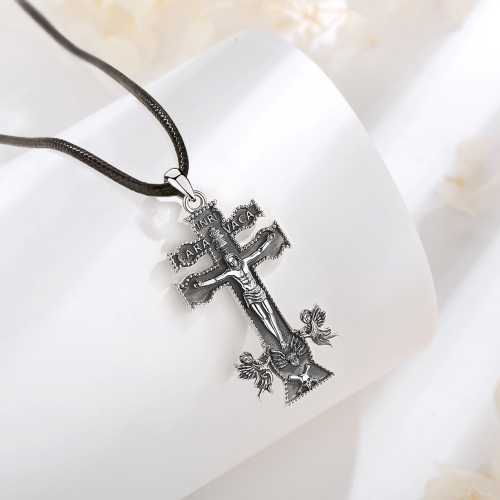 925 Sterling Silver Religious Caravaca Cross Necklace