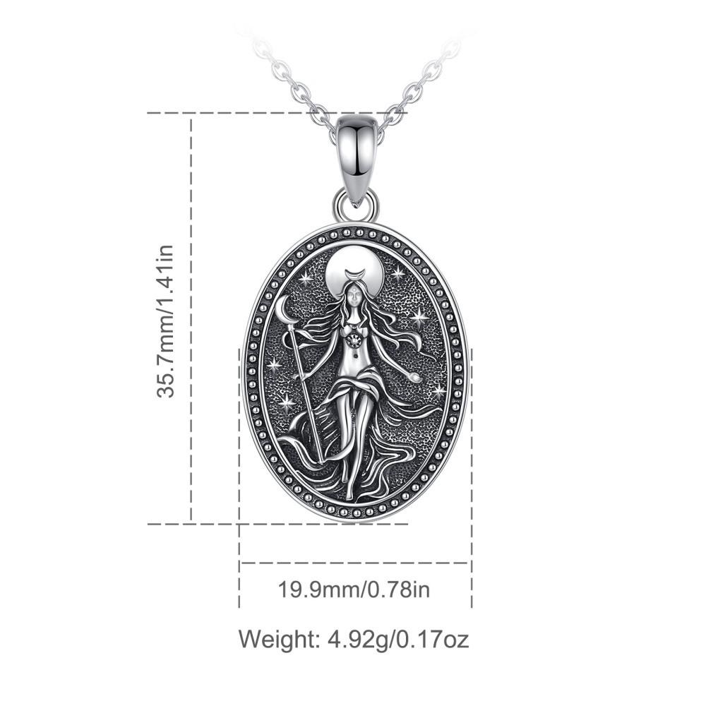 925 Sterling Silver NYX Moon Goddess Oval Pendant Necklace