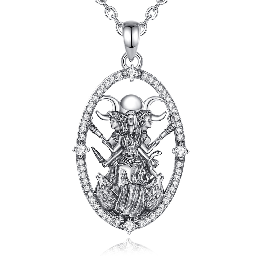 925 Sterling Silver Moon Goddess Hecate Amulet Pendant