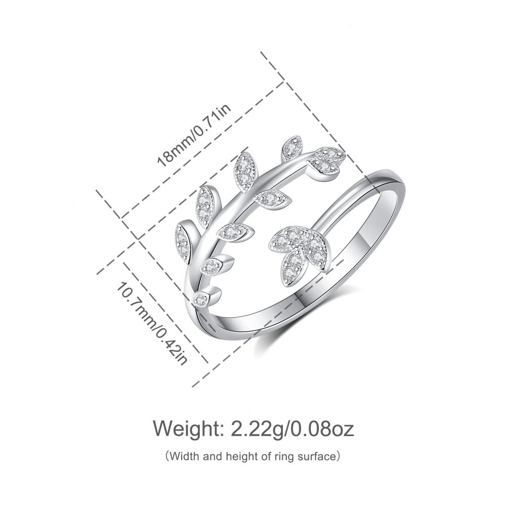 925 Sterling Silver Leaf-Inspired Adjustable Ring
