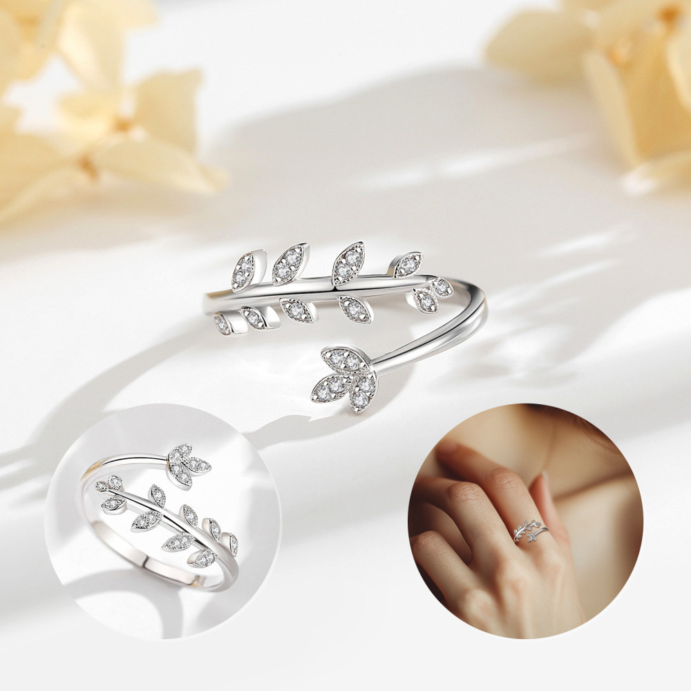 925 Sterling Silver Leaf-Inspired Adjustable Ring