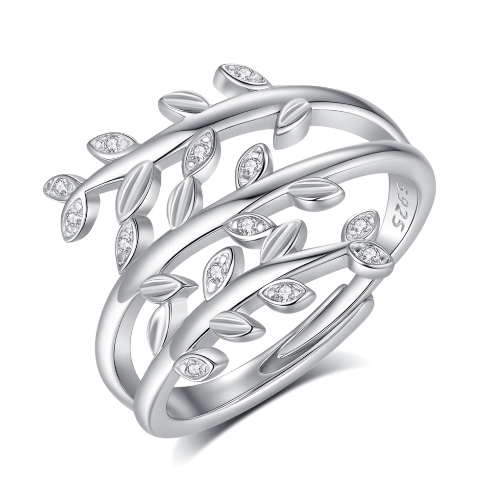 925 Sterling Silver Intricate Leaf Adjustable Ring