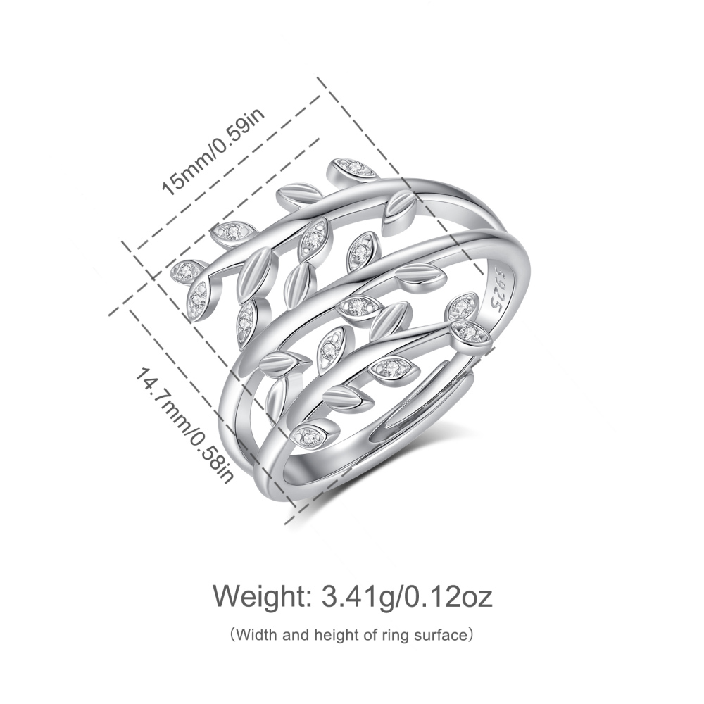 925 Sterling Silver Intricate Leaf Adjustable Ring