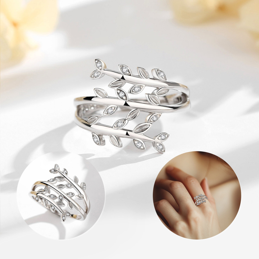 925 Sterling Silver Intricate Leaf Adjustable Ring
