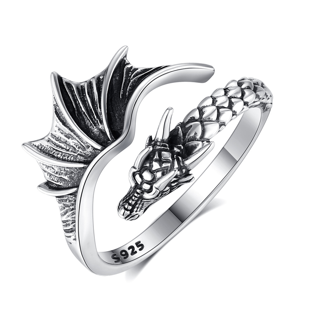 925 Sterling Silver Gothic Dragon Wrap Ring