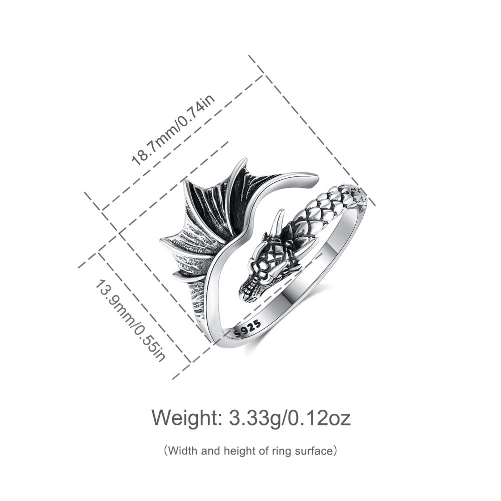 925 Sterling Silver Gothic Dragon Wrap Ring